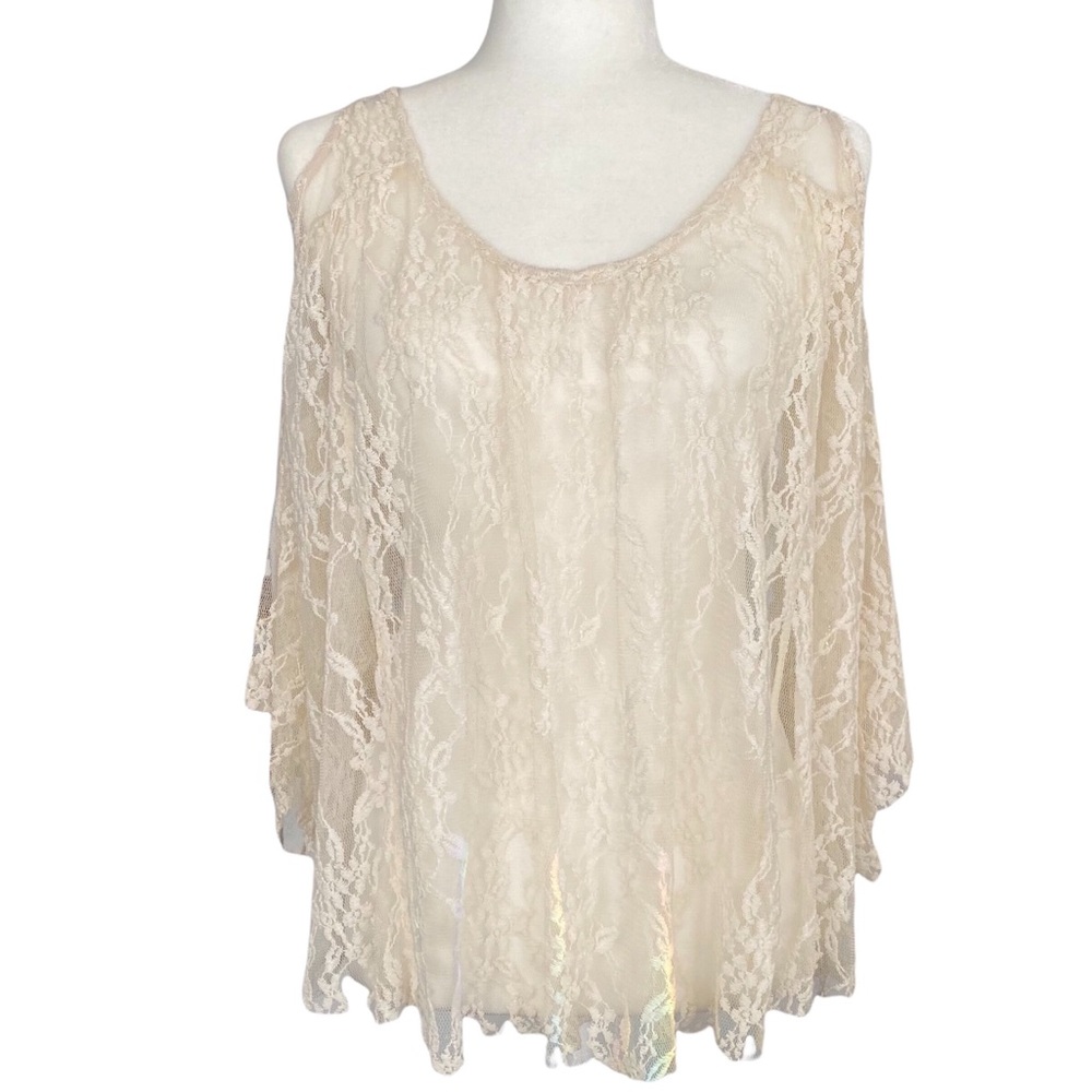 Open Shoulder Sheer Cream Lace Top Size Small